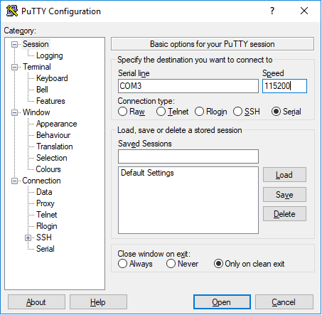 PuTTY setup port